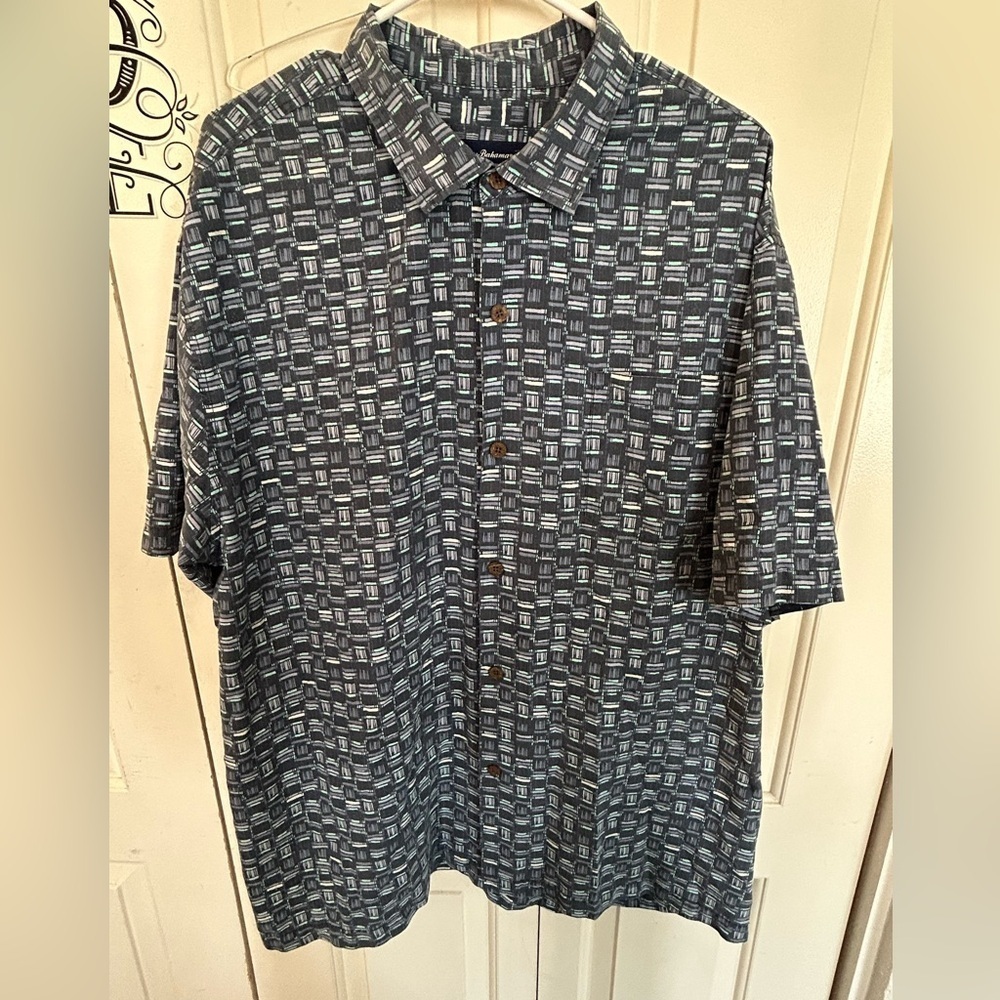 Tommy Bahama Silk Blend Hawaiian Tropical Camp Shirt Blue Original Fit Size XL